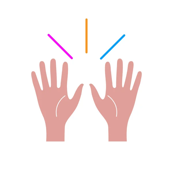Hälsningsikon Två Öppna Handflator Med Strålar — Stock vektor
