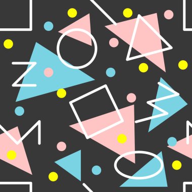 Memphis deseni klasik tarzda. Arka plan, duvar kağıdı. Minimum geometrik arkaplan. Retro biçiminde soyut, pürüzsüz desen. 