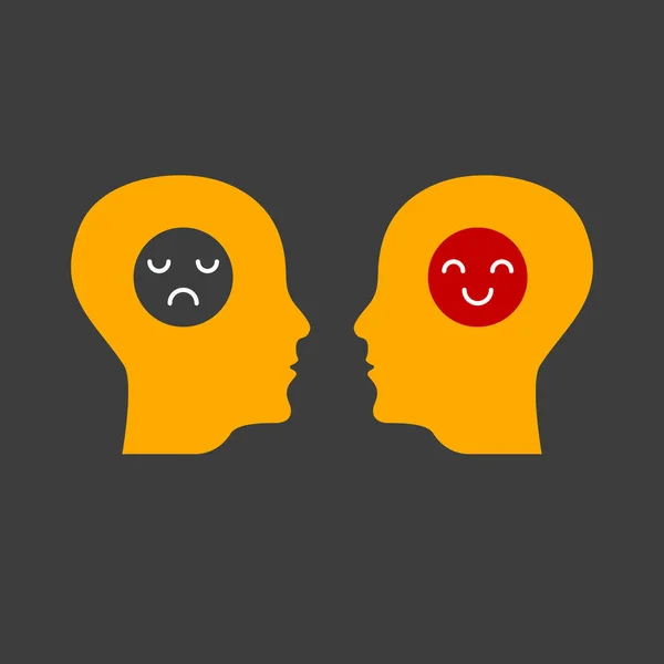 Ευτυχισμένο Και Δυστυχισμένο Άτομο Κακή Και Καλή Διάθεση Λογότυπο Ψυχολογίας — Διανυσματικό Αρχείο
