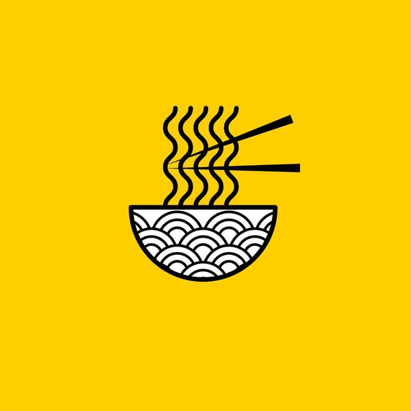 Logotipo de cocina asiática con plato y fideos — Vector de stock