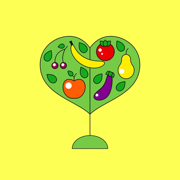 Friska Livsmedel Färgglada Symbol Grönt Träd Med Frukt Och Grönsaker — Stock vektor