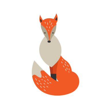 Karakter kırmızı düz çizgi film tilkisi. Beyaz arka planda izole edilmiş vahşi hayvan.