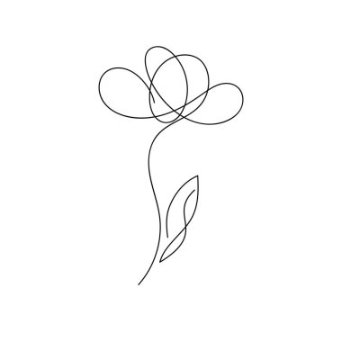 Devamlı olarak çizilmiş çiçek. Soyut doğrusal çiçekli bir poster. Vektör illüstrasyonu