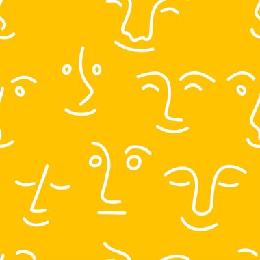 Bir dizi komik karakter, insanlarla kusursuz soyut kalıplar. Gülümseyen doğrusal yüzlerin toplanması