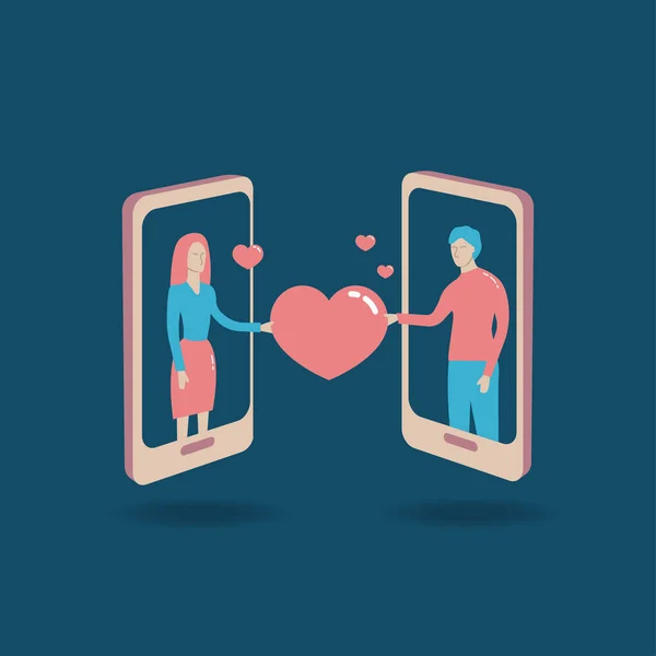 Dating on mobile phone — Stock Vector