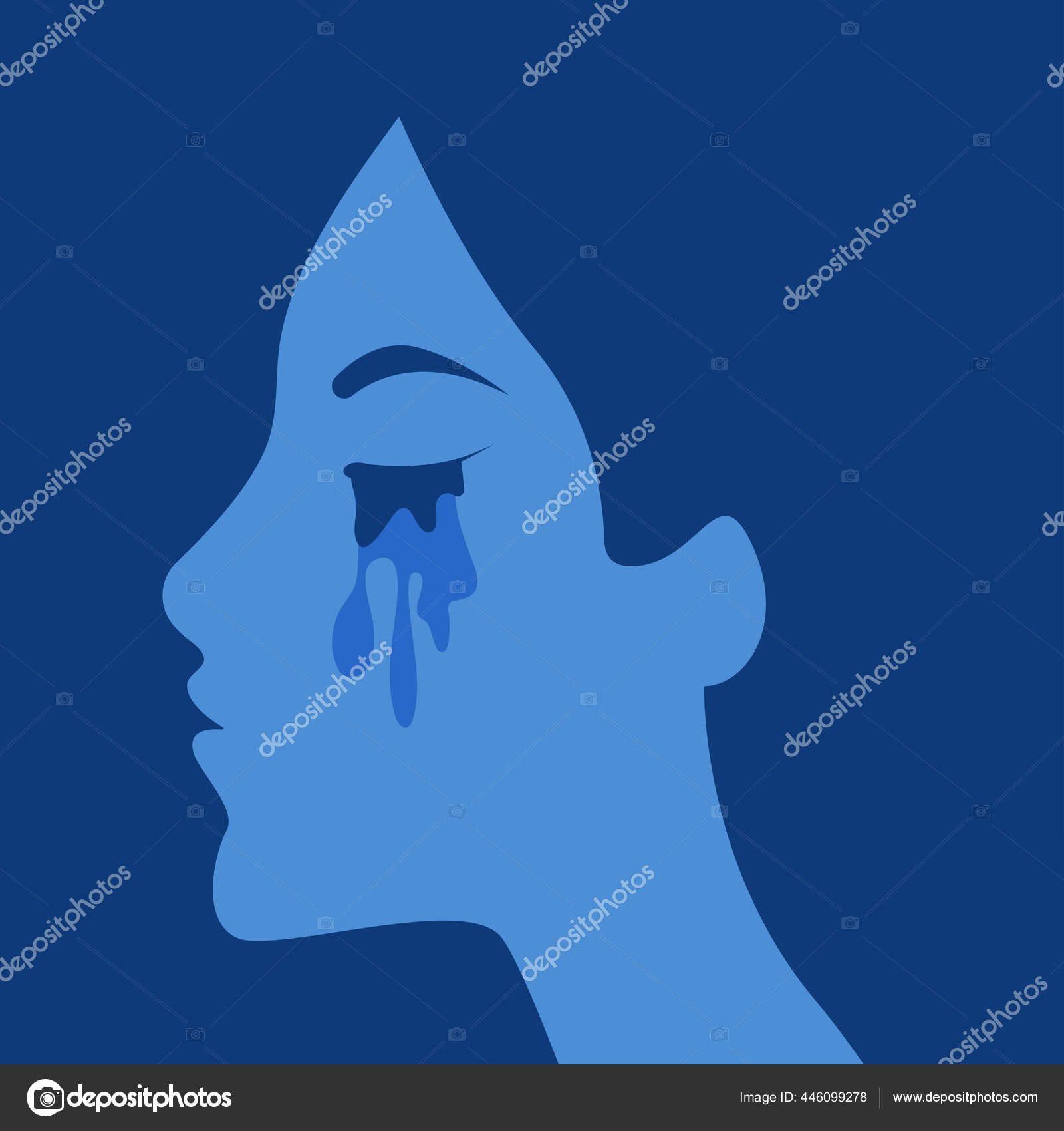 Perfil Da Menina Triste Em Lágrimas, Ilustração Do Conceito De