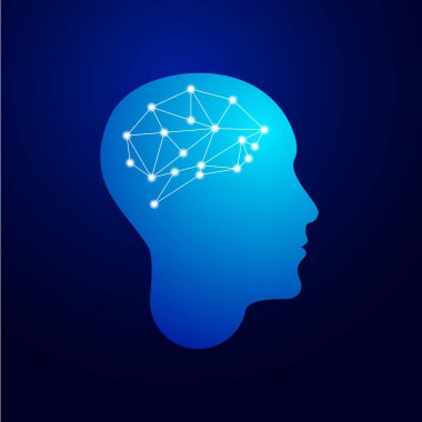 Sinir ağıyla birlikte yapay zeka kafanın içinde. Dijital beyinli yapay zeka. Bilim konsepti