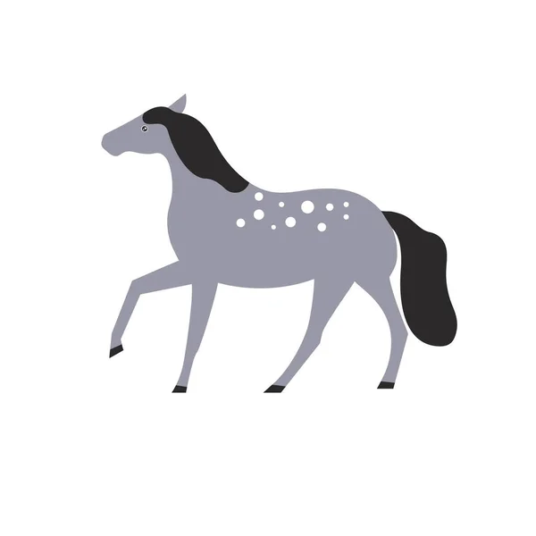 Cartoon Plochý Znak Šedý Kůň Skvrnami Izolované Bílém Pozadí Vektorová — Stockový vektor