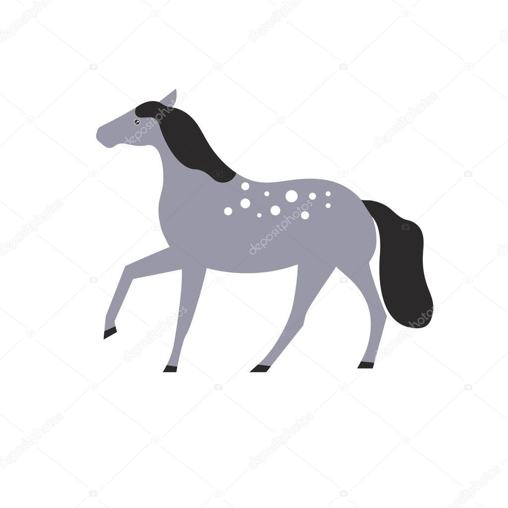 Cartoon flat character grey horse with spots isolated on white background. Vector illustration