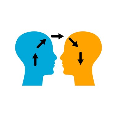 Empati logosu. İki insan iletişim kurar. Etkileşim simgesinin psikolojisi