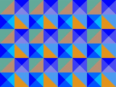 Geometrik üçgen mozaik. Kareler ve üçgenlerle donatılmış bir arkaplan. Vektör illüstrasyonu