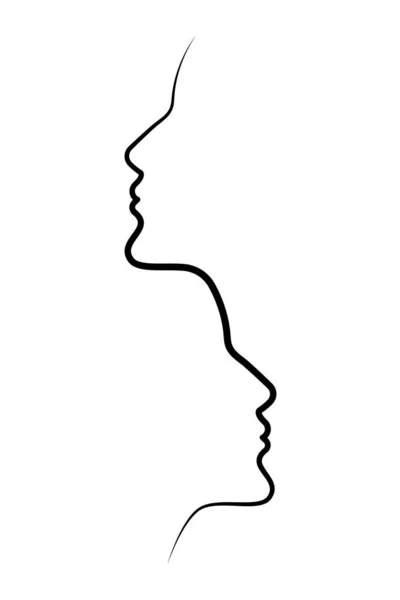 Portrait Two Girls Drawn One Continuous Line Decor Poster Wall — Stock Vector