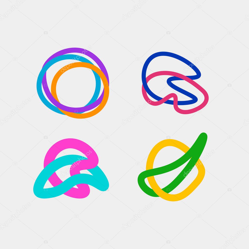 Set of hand drawn creative flat elements for logos and icons. Connected abstract geometric shapes. Art symbols