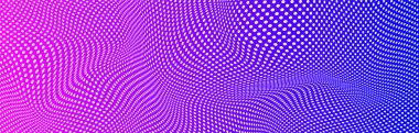 Nokta şeklinde soyut çarpıtılmış yapıya sahip geniş pankart. Geometrik soyut manzara. Bozulmuş yüzey