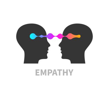 Konuşma logosu. Duygusal zeka simgesi. Yaşam koçluğu konsepti. İki bağlı profil