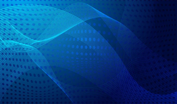 Wellenlinien Und Halbtöne Digitaler Blauer Abstrakter Hintergrund Technologie Banner — Stockvektor