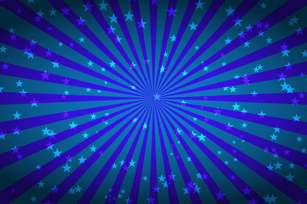 Cartoon blue banner. Old vintage vector pattern with rays and stars — Stock Vector