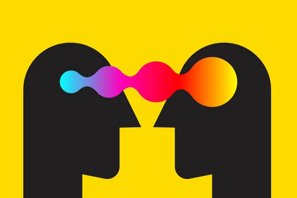 Empathie Logo Zwei Männerprofile Mit Welle Des Verständnisses Psychologie Ikone — Stockvektor