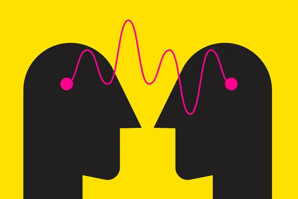 Empathie Logo Zwei Männerprofile Mit Welle Des Verständnisses Psychologie Ikone — Stockvektor