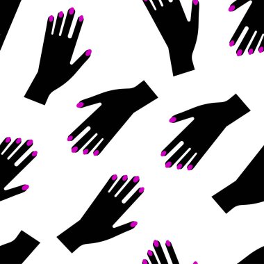 Dişi el manikürü, kusursuz moda modeli. Tekstil ve kumaş için elle karalama baskısı.