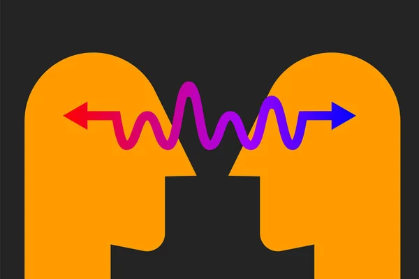 Psychologie Logo Met Twee Hoofden Pijl Communicatieteken Abstracte Coaching Icoon — Stockvector