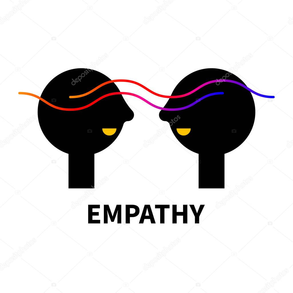 Conversation logo. Empathy abstract icon with wave and two profiles. Psychology sign. Therapy symbol.