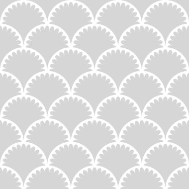 Yelpaze ile kusursuz desen. Balık pullu bir geçmiş. Denizkızı kuyruğu. Tekstil ve kumaş baskısı. Dairelerle süslenmiş oryantal süs. Vektör illüstrasyonu