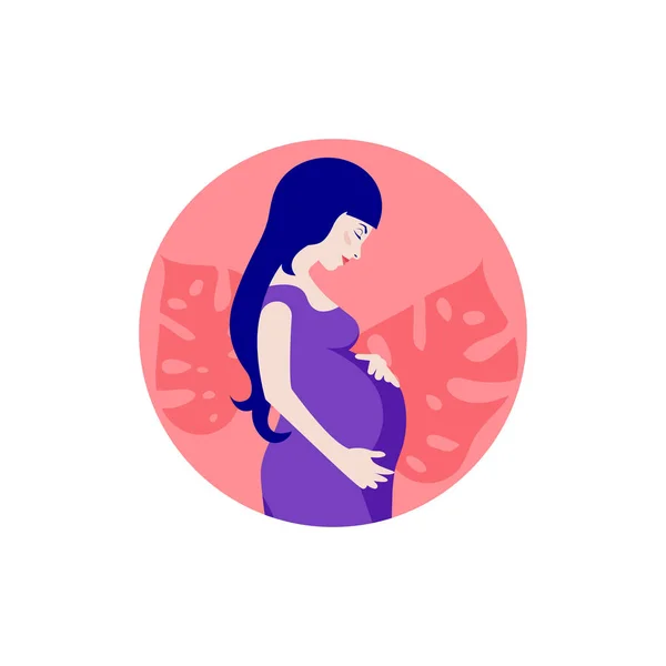 Profile Pregnant Young Woman Big Belly Caring Future Child Illustration — Stock Vector