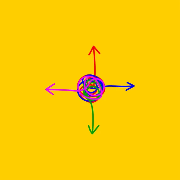 उलट दिशेने चार बाण. संघर्ष चिन्ह. डावे आणि उजवे, वर आणि खाली दिशानिर्देश — स्टॉक व्हेक्टर