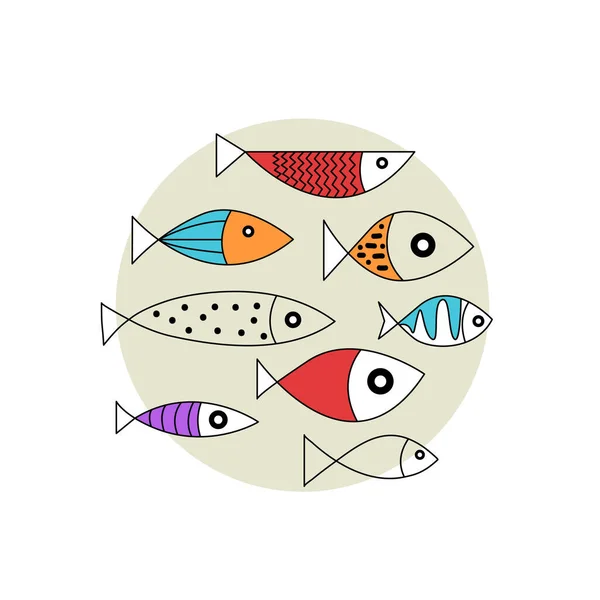 Uppsättning Tecknade Handritade Plattfisk Design Element Samling Söt Fisk — Stock vektor