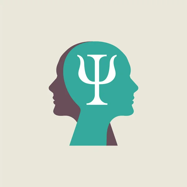 Carta Psi Dois Perfis Logotipo Psicologia Ícone Psicólogo Símbolo Terapêutico — Vetor de Stock