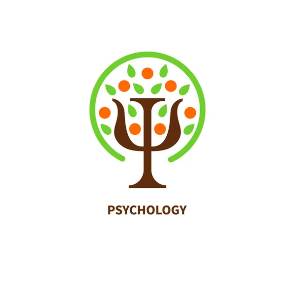 Letra Psi Forma Manzano Con Hojas Frutos Símbolo Psicológico Logo — Vector de stock