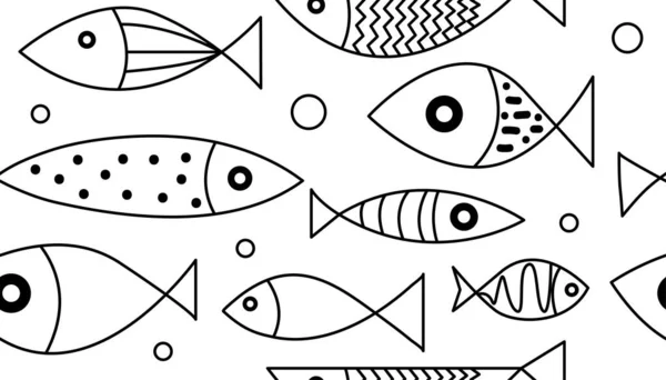 Kreslený Bezešvý Vzor Ručně Kreslenými Rybami Pro Potisk Tapety Textilie — Stockový vektor