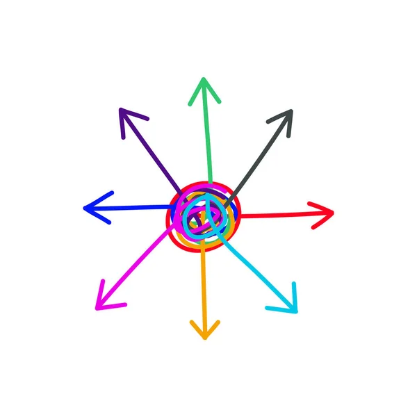 Frecce Che Puntano Direzioni Diverse Simbolo Dei Puntatori Frecce Colori — Vettoriale Stock