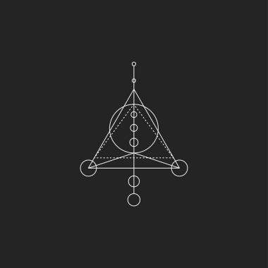 Mistik soyut şekil. Esrarengiz ince çizgi işareti. Üçgen şeklinde dövme. Sihirli ikon. Vektör illüstrasyonu