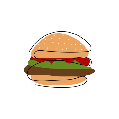 El yapımı burger. Menü için hamburgerin soyut çizimi. Fast food posterini karala