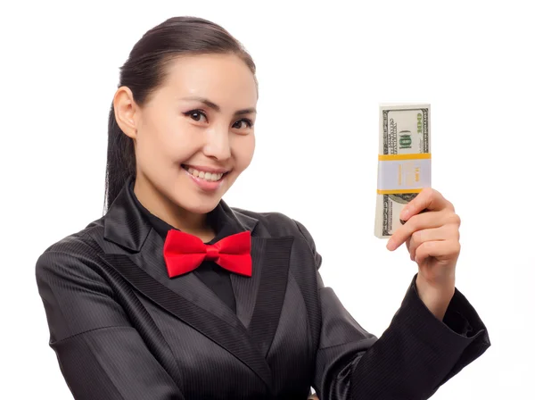 Unga asiatiska affärskvinna med pengar — Stockfoto