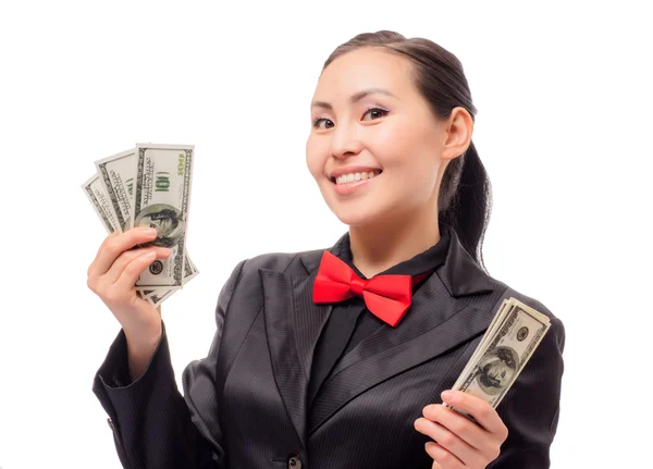 Young asian businesswoman with money — Stock Photo, Image