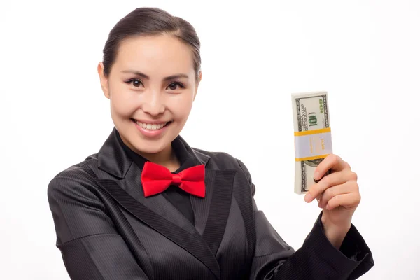 Young asian businesswoman with money — Stock Photo, Image