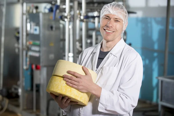 Produção de queijo na fábrica — Fotografia de Stock