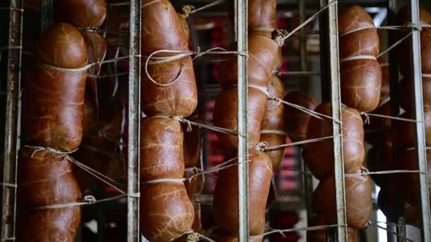 Saucisse de stockage d'usine de production de viande verticale — Video