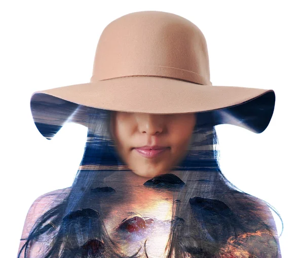 Double exposure portrait of a woman — Stock Photo, Image