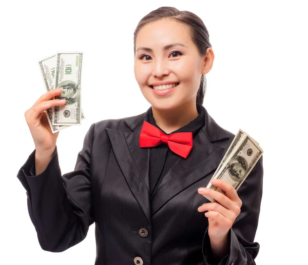 Молода азіатська бізнес-леді з грошима — стокове фото
