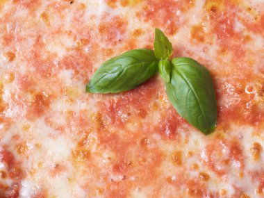 Üstten pizza ve lezzetli malzemeler.