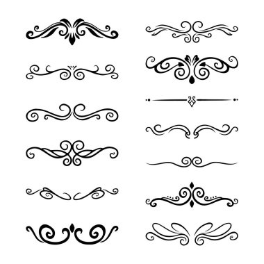 Zarif Tasarım Elementleri için Siyah Vintage El Çizim Ayırıcıları ve Metin Ayırıcıları