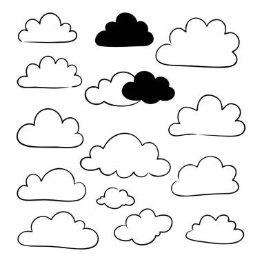 Sevimli El Çizimi Bulut Karalamaları Koleksiyon Siyah ve Beyaz Çizim Vektörü Ayarları