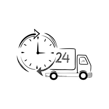 Saat Çizgisi Çizim Simgesi olan 24 Saat Servis Aracı