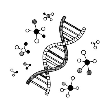 DNA Helix ve Kimyasal Moleküllerin El Çizimi Bilimsel Yapısı