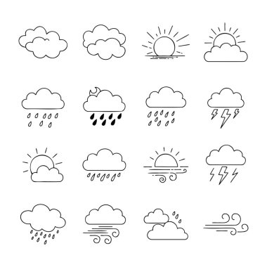 El Çizimi Çizimi Taslak Hava Simgeleri Hava Durumu Uygulaması Ayarlandı