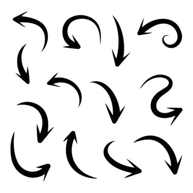 El Çizimi Siyah Oklar Çeşitli Yönler ve Girdaplar Koleksiyonunu Ayarla